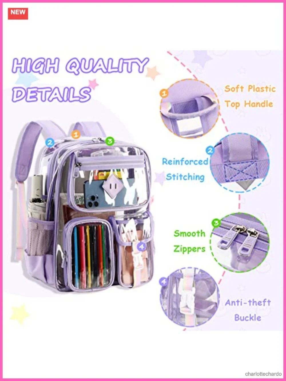 Heavy Duty PVC Transparent Clear Backpack for School Stadium Approved See
